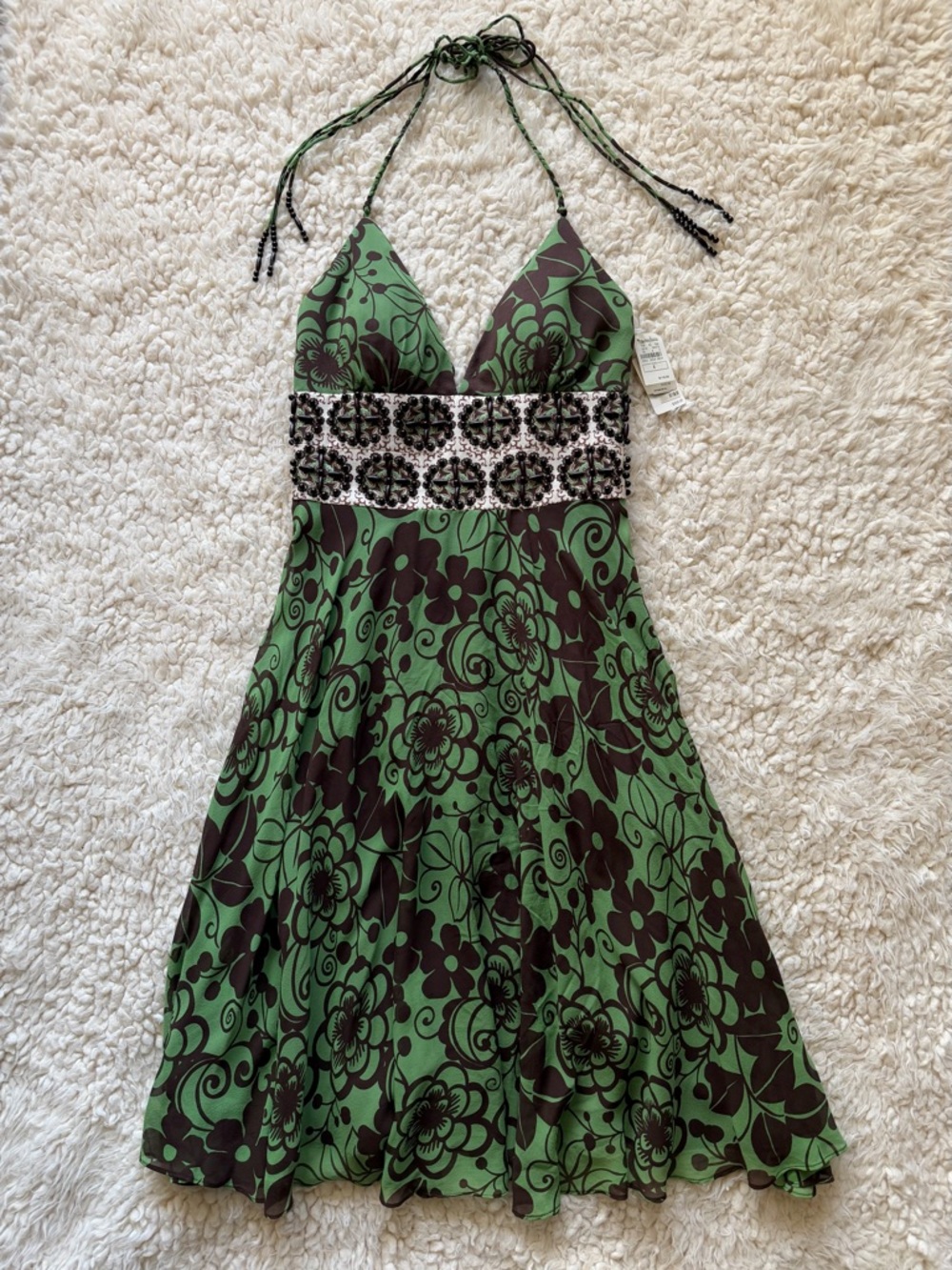 NWT Phoebe Couture Silk Beaded Halter Dress Y2K Neiman Marcus